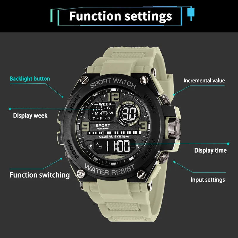 Men Waterproof  Sports Watch Multifunction  digital and analog Anti Drop and Shock-absorbing Wristwatches